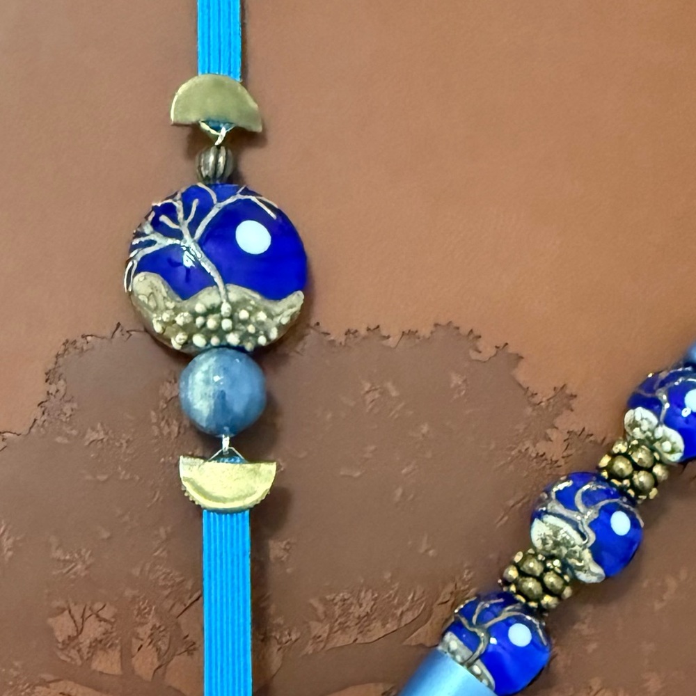 GREAT GIFT! 🎁 Blue and Gold Beaded Bookmark, Pen, and Journal Set